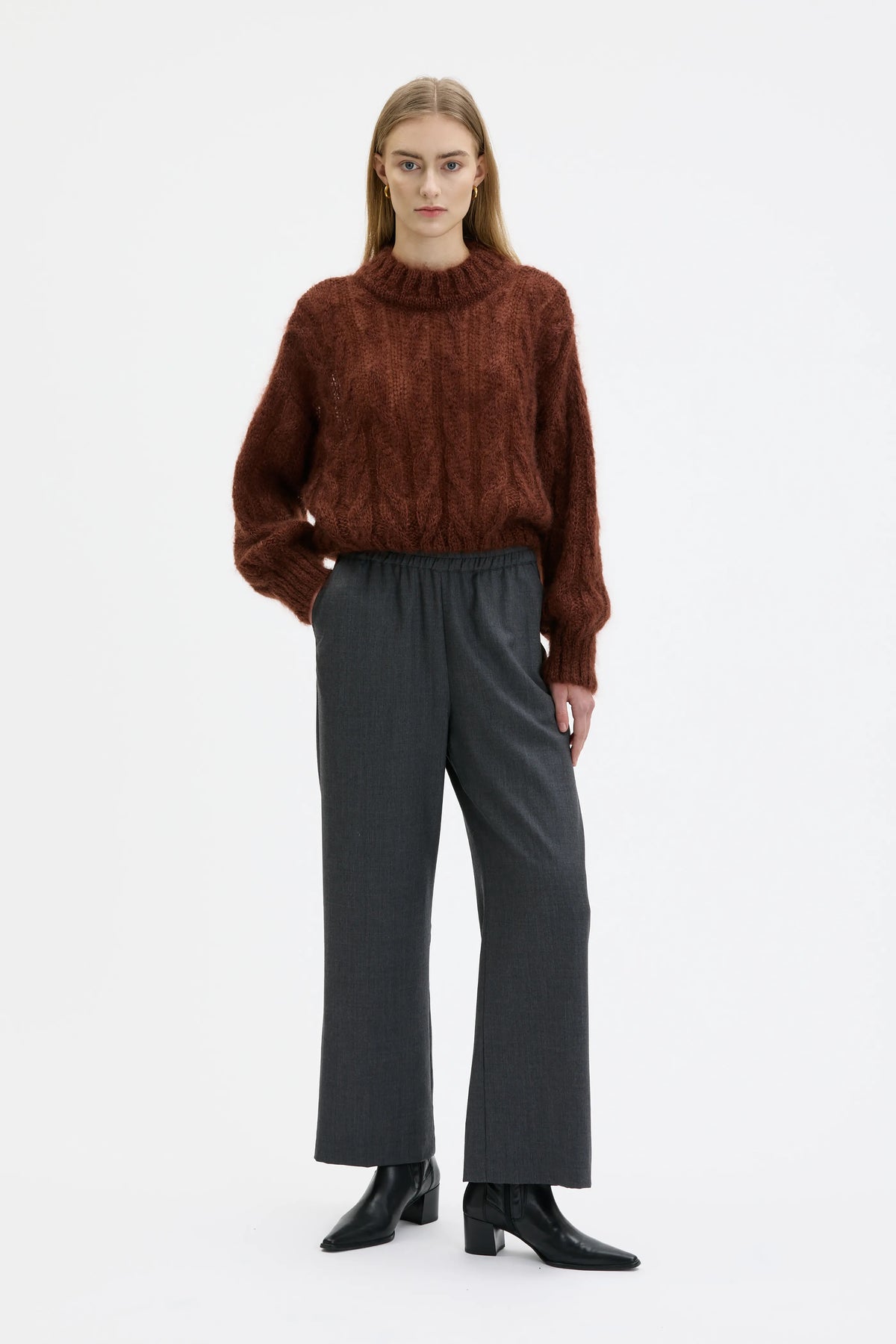 Lyne Mohair Silk Cable Sweater - Roasted Almond