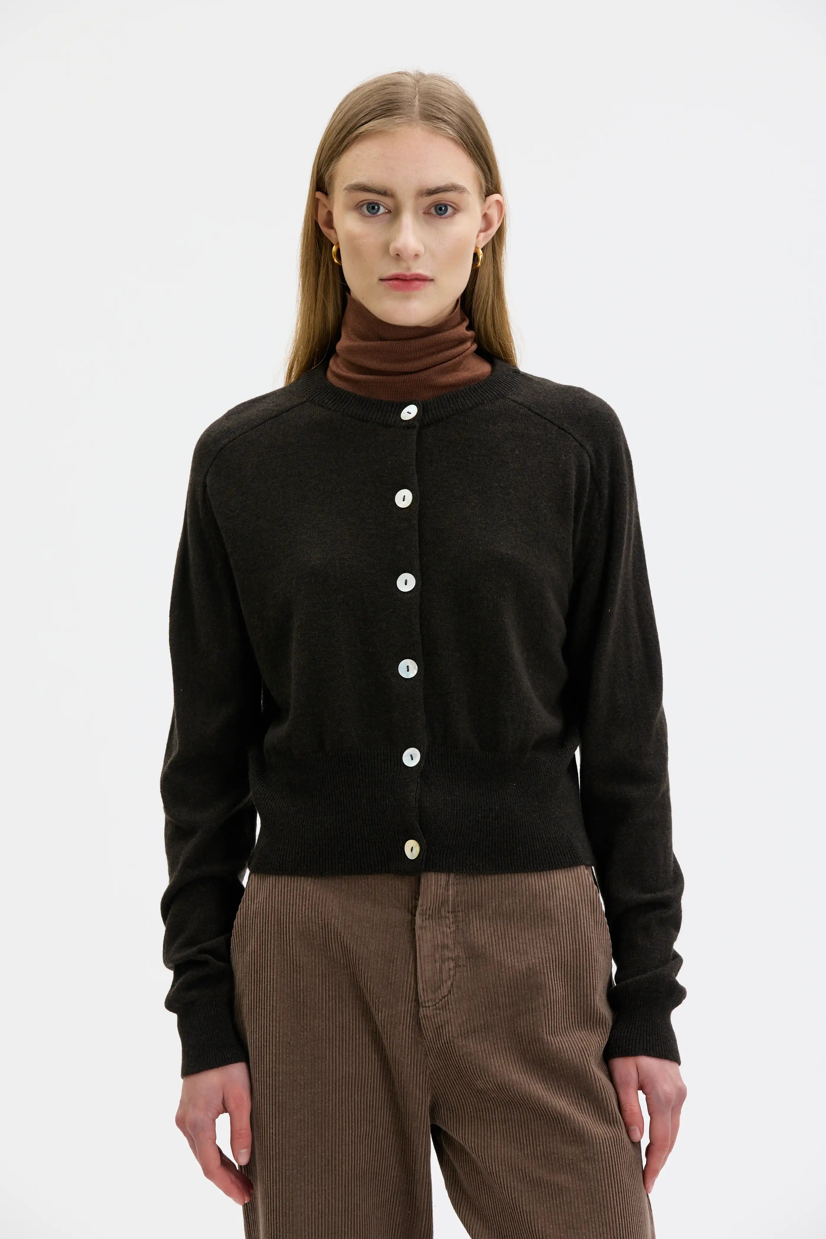 Malo Fine Knitted Lambswool Cardigan - Morel brown