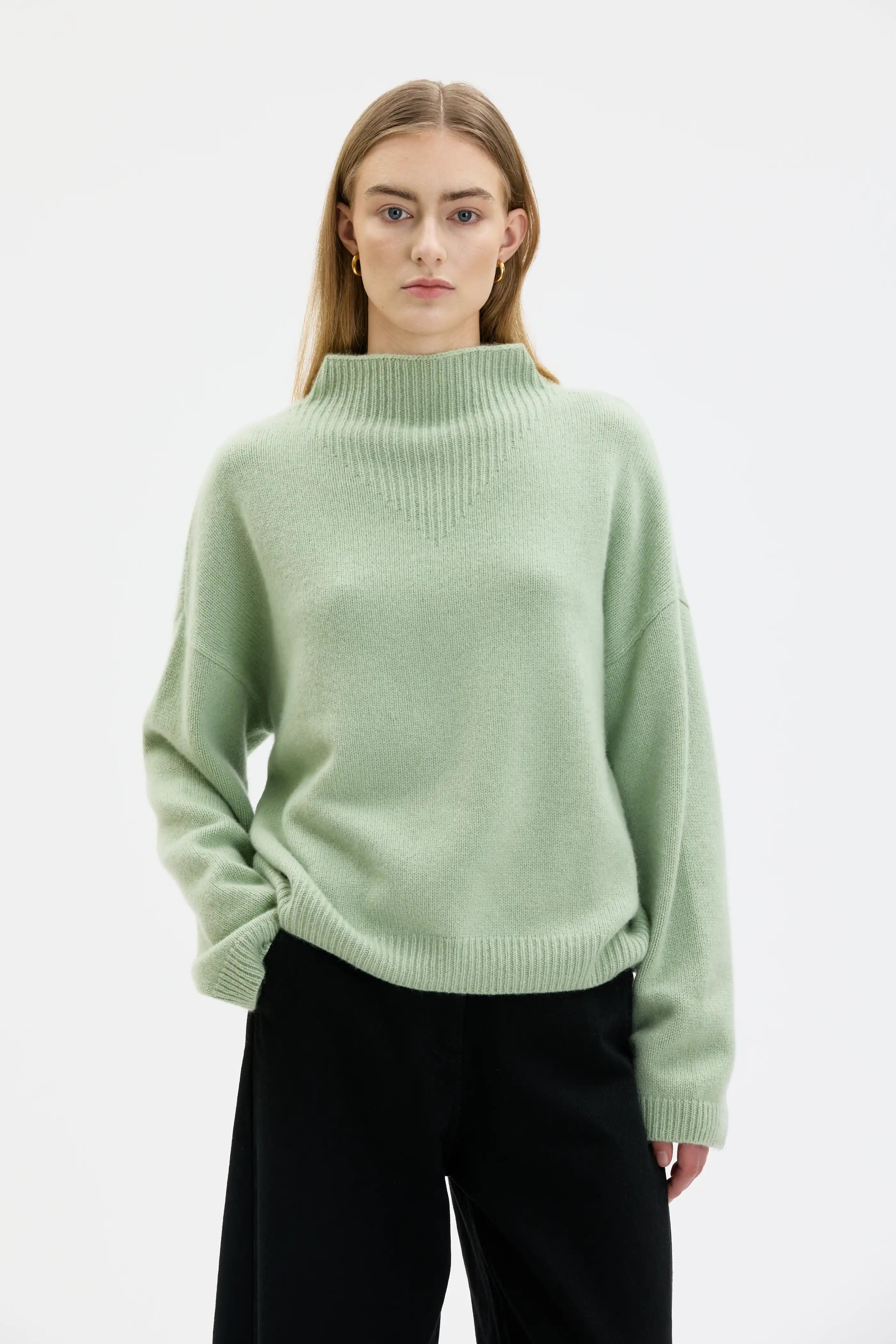 Miya kashmirtröja med polokrage - 39 Laurel Green