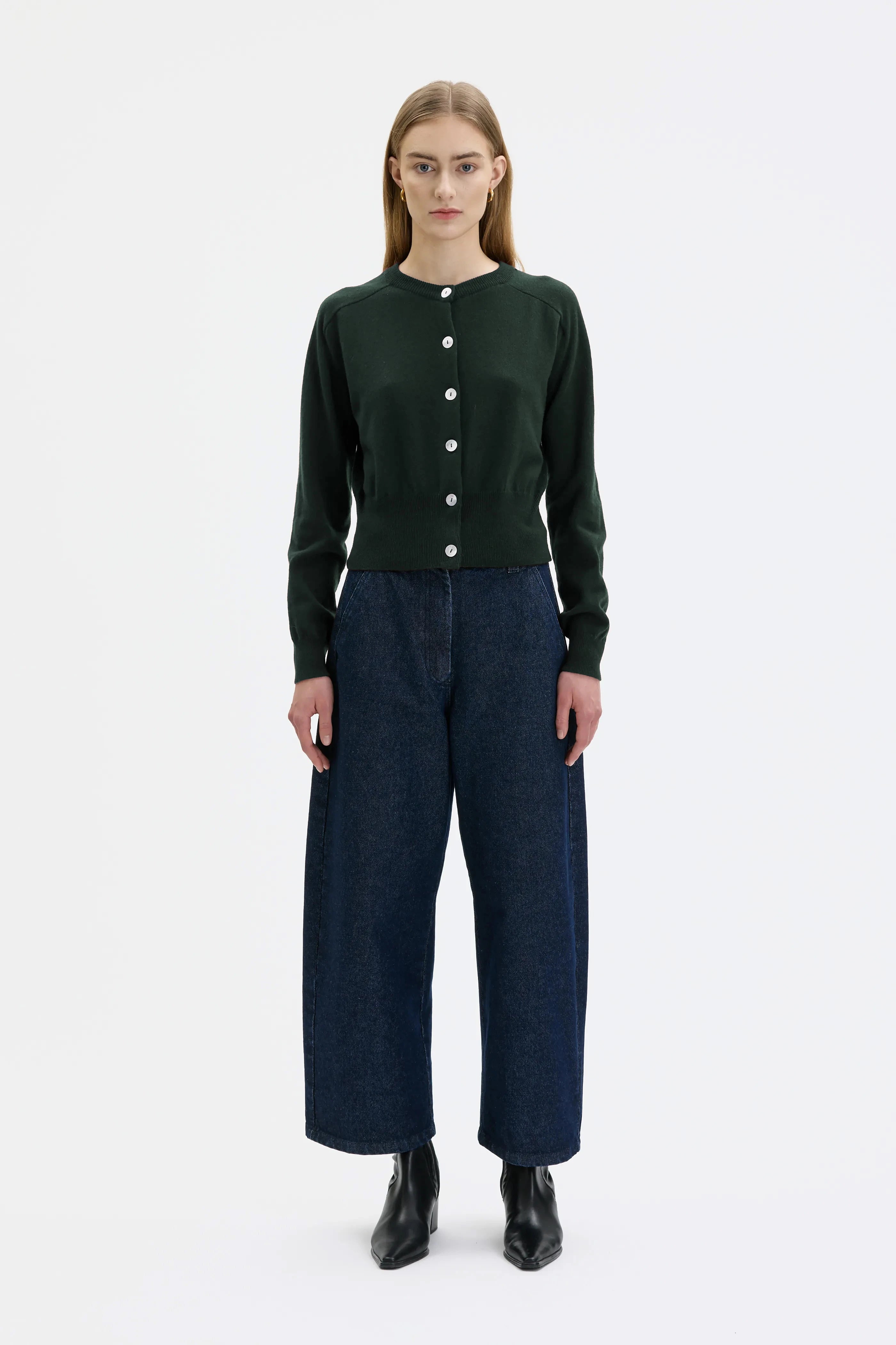 Malo Fine Knitted Crewneck Wool Cashmere Cardigan - Pine green