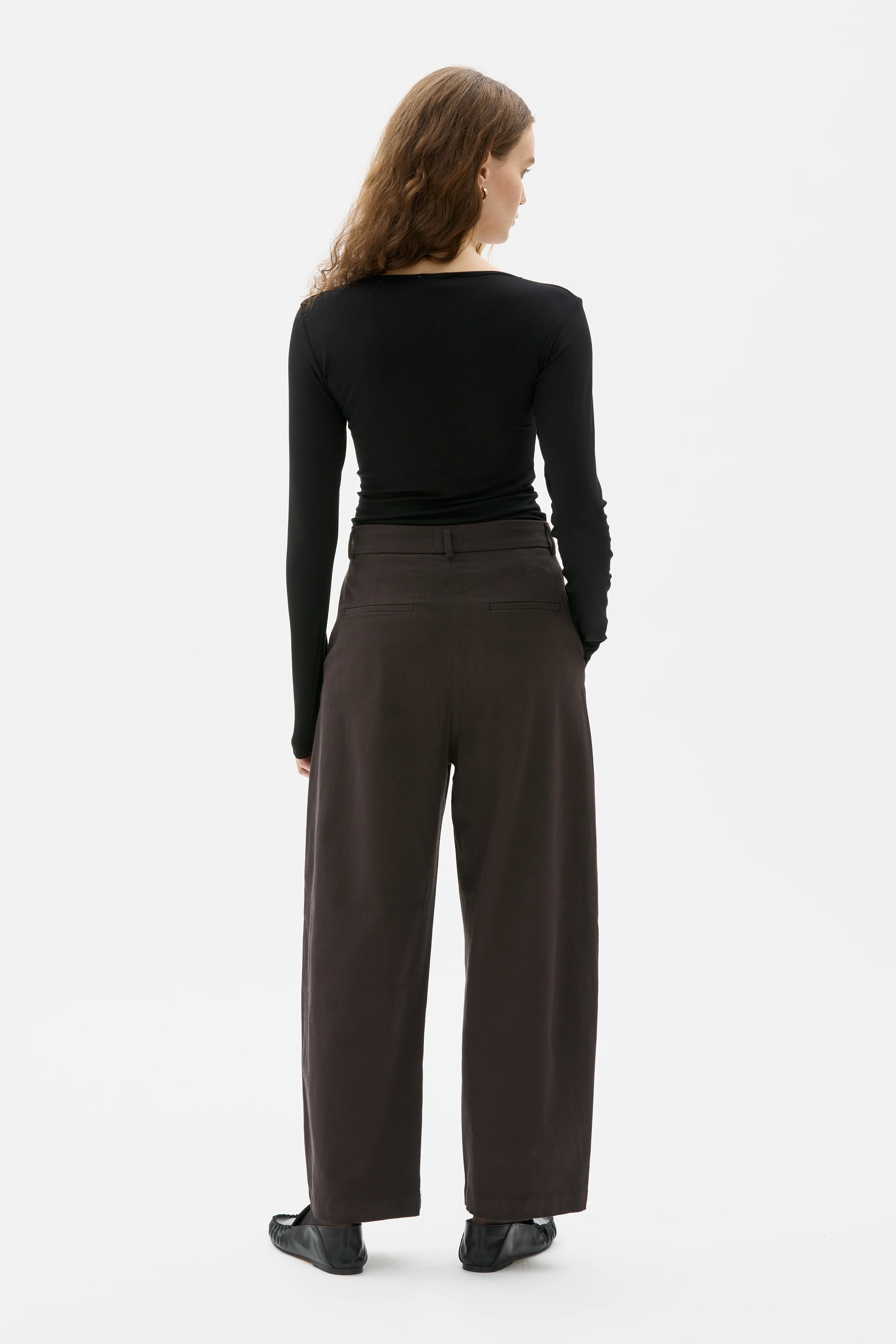 Nona Curved Trousers in Organic Cotton Cashmere - Morel Brown