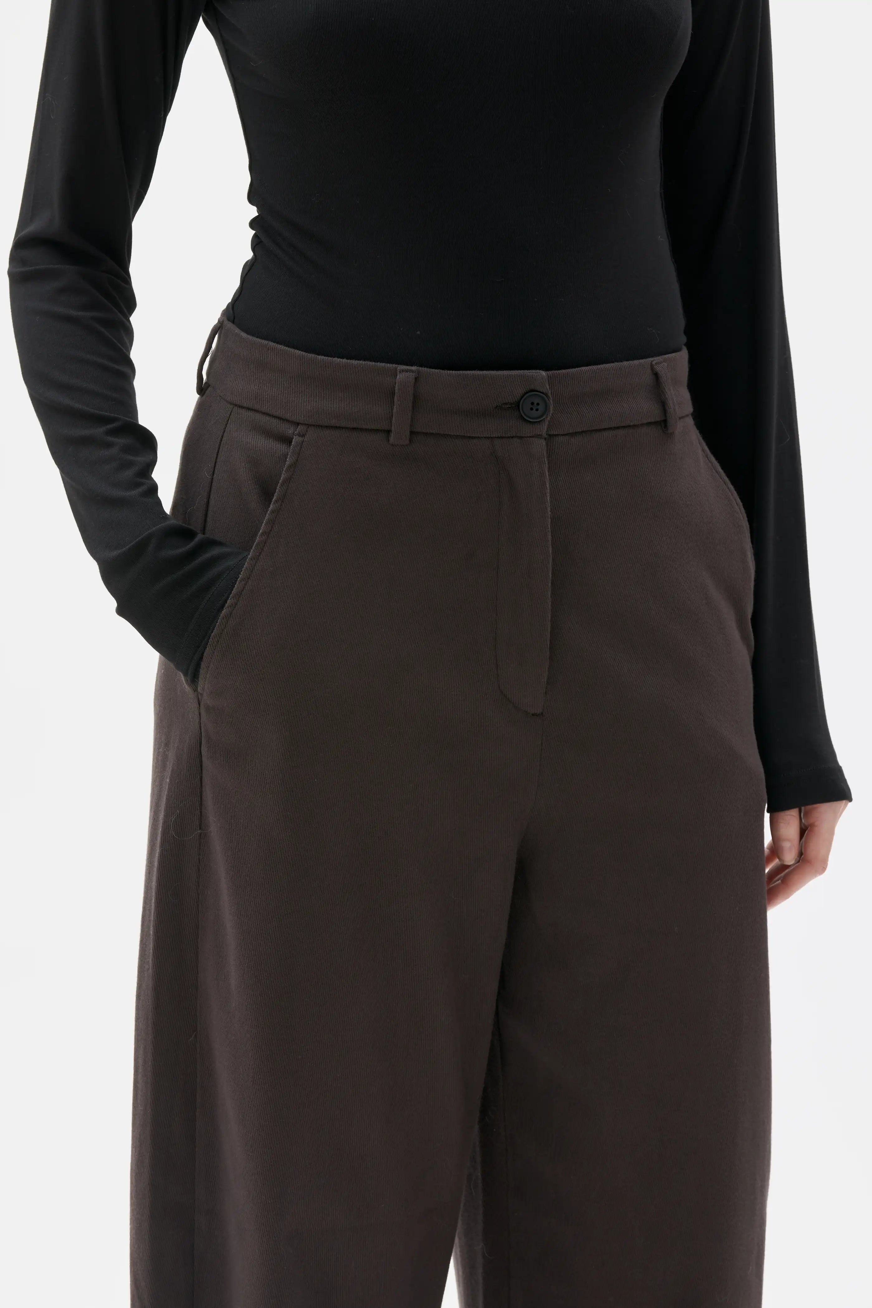 Nona Curved Trousers in Organic Cotton Cashmere - Morel Brown