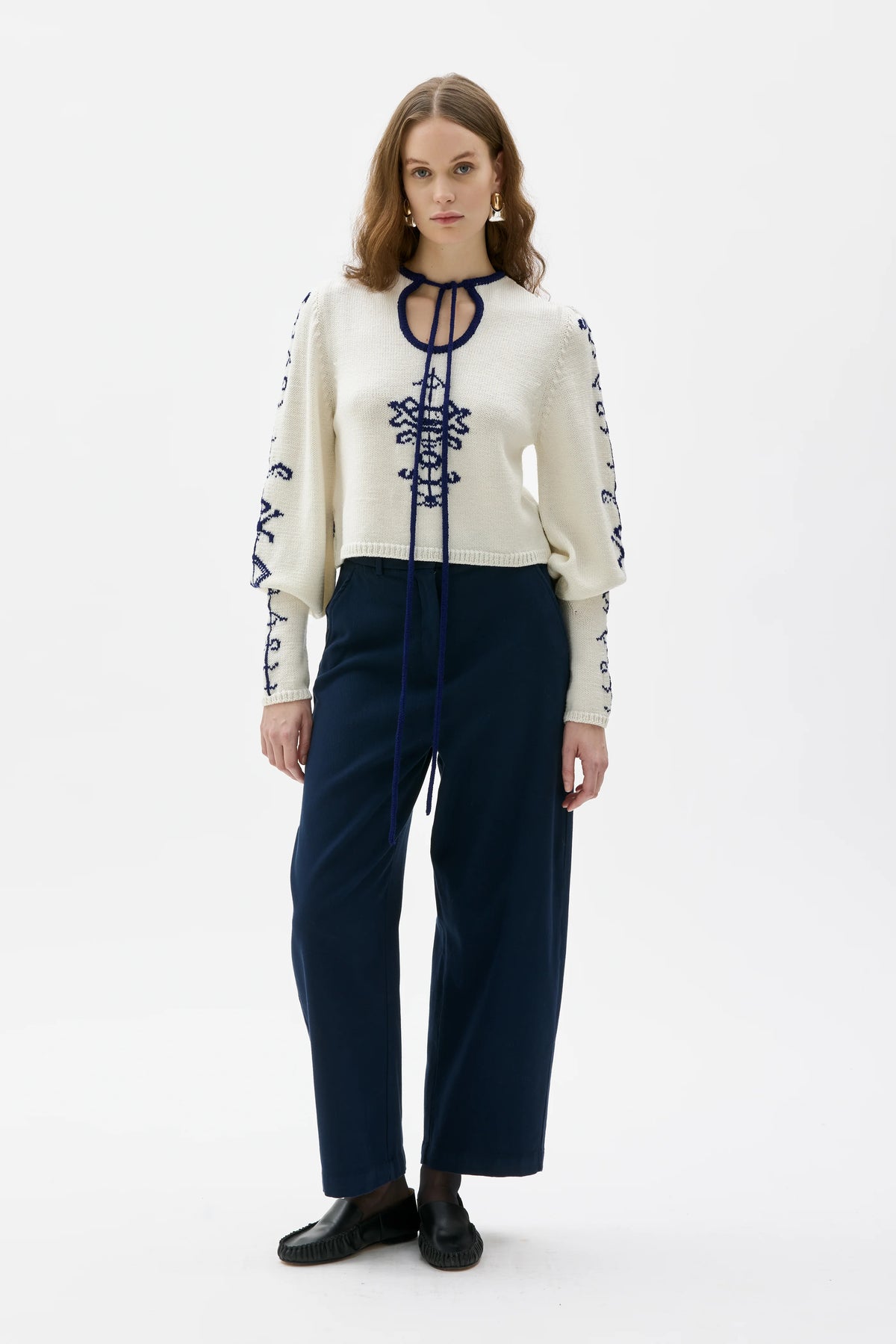 Porcelaine Pattern Wool Sweater - Cream White