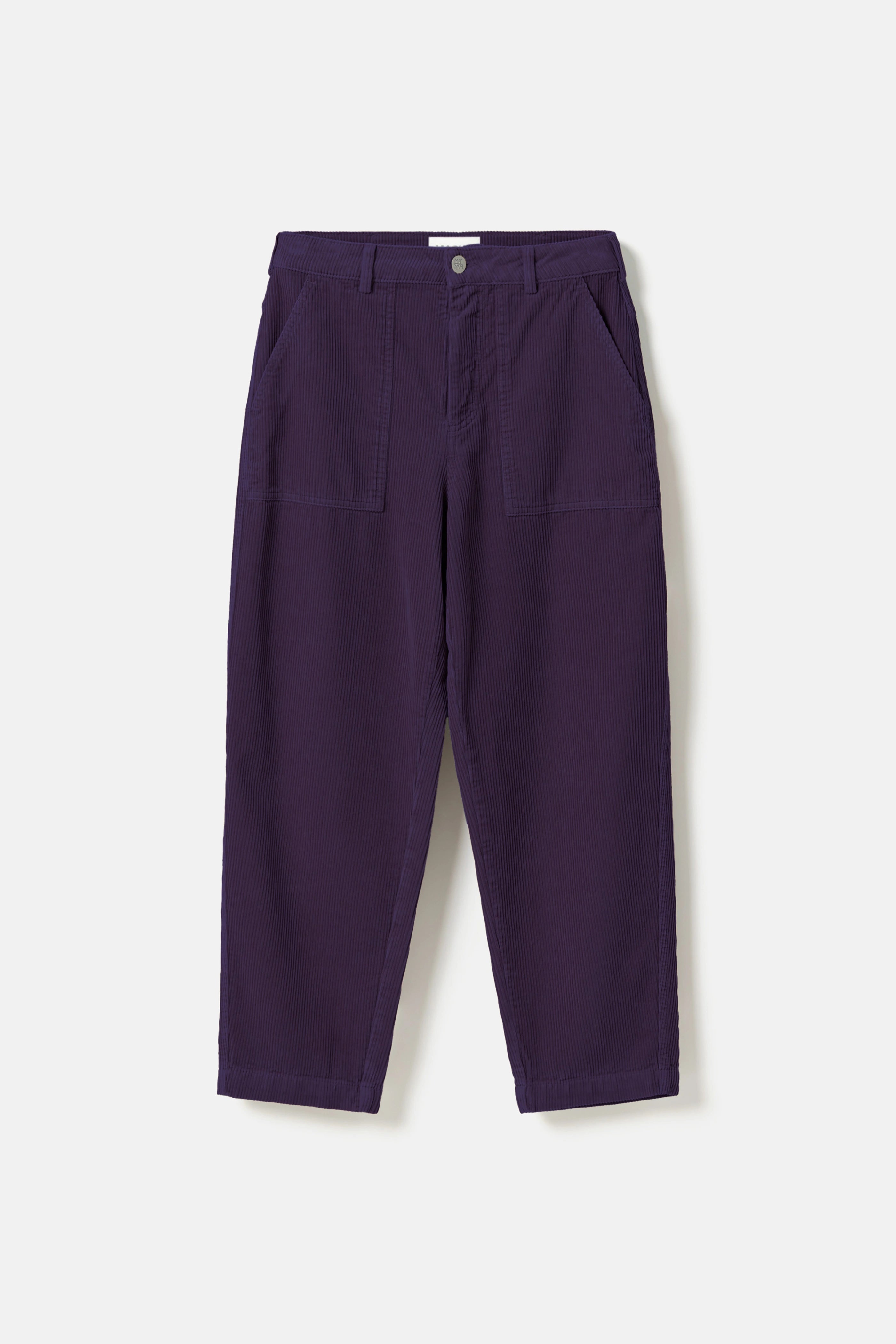 Ruth Barrel Leg Organic Cotton Corduroy Trousers - Elderberry
