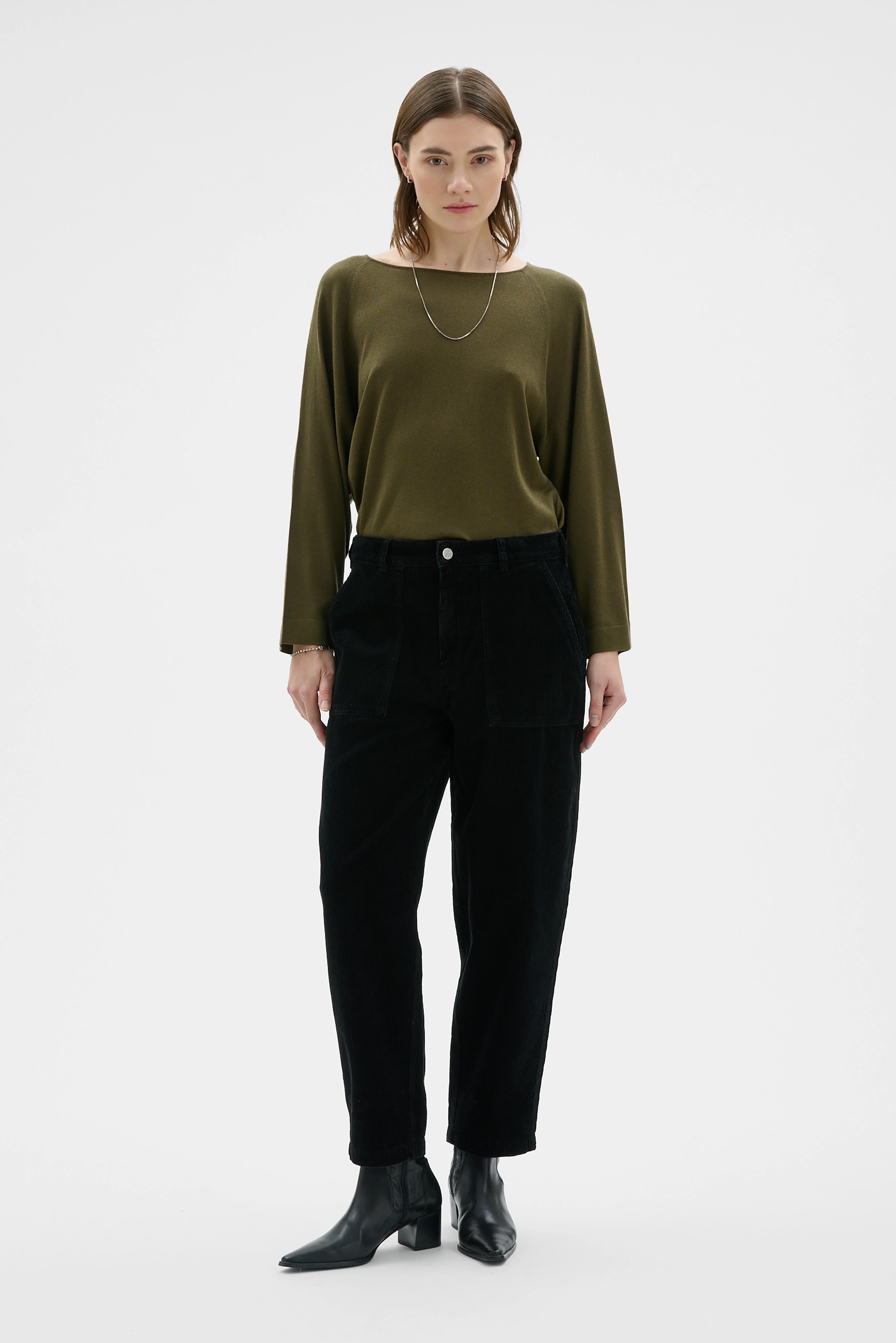 Ruth Barrel Leg Organic Cotton Corduroy Trousers - Black