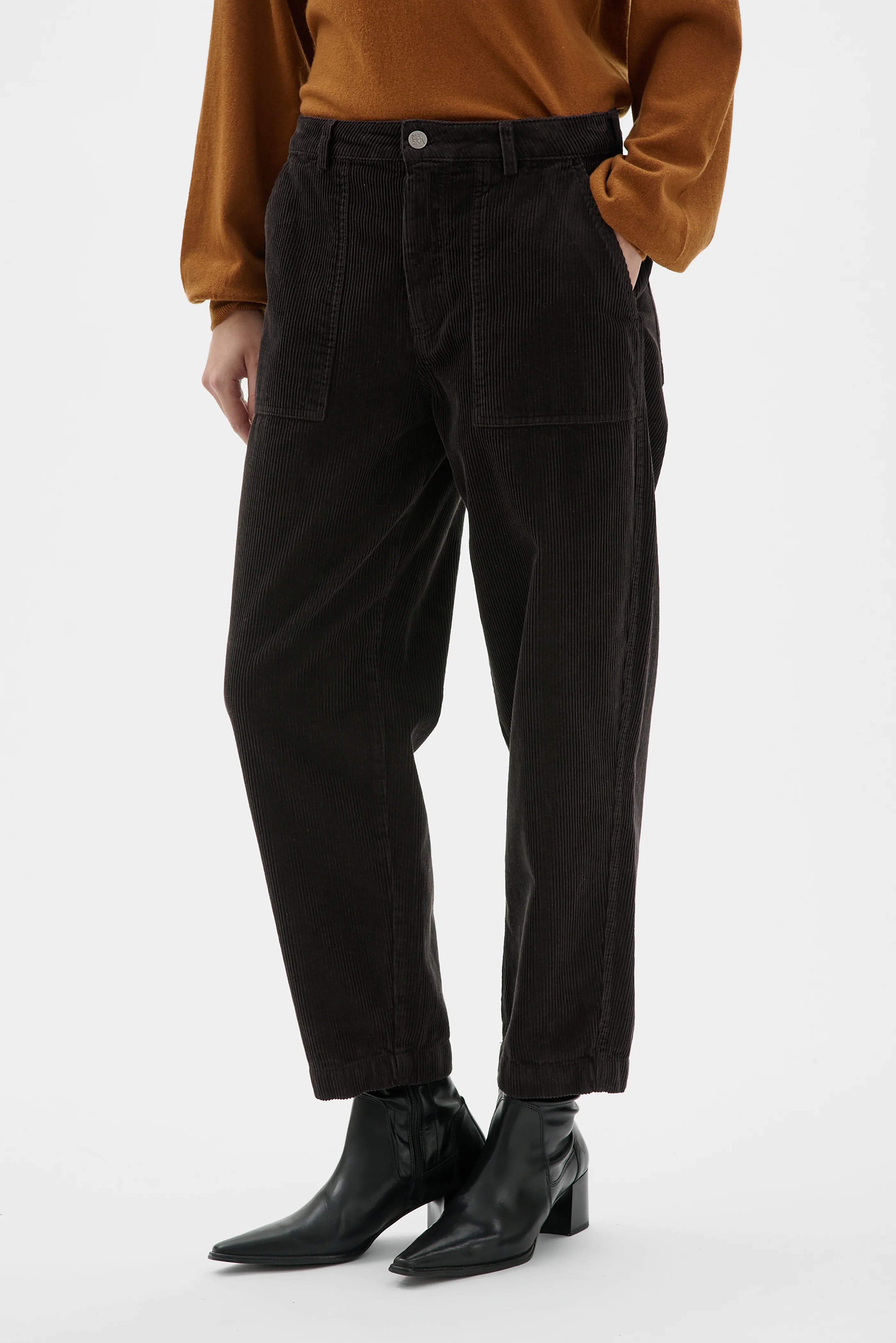 Ruth Barrel Leg Organic Cotton Corduroy Trousers - Morel Brown