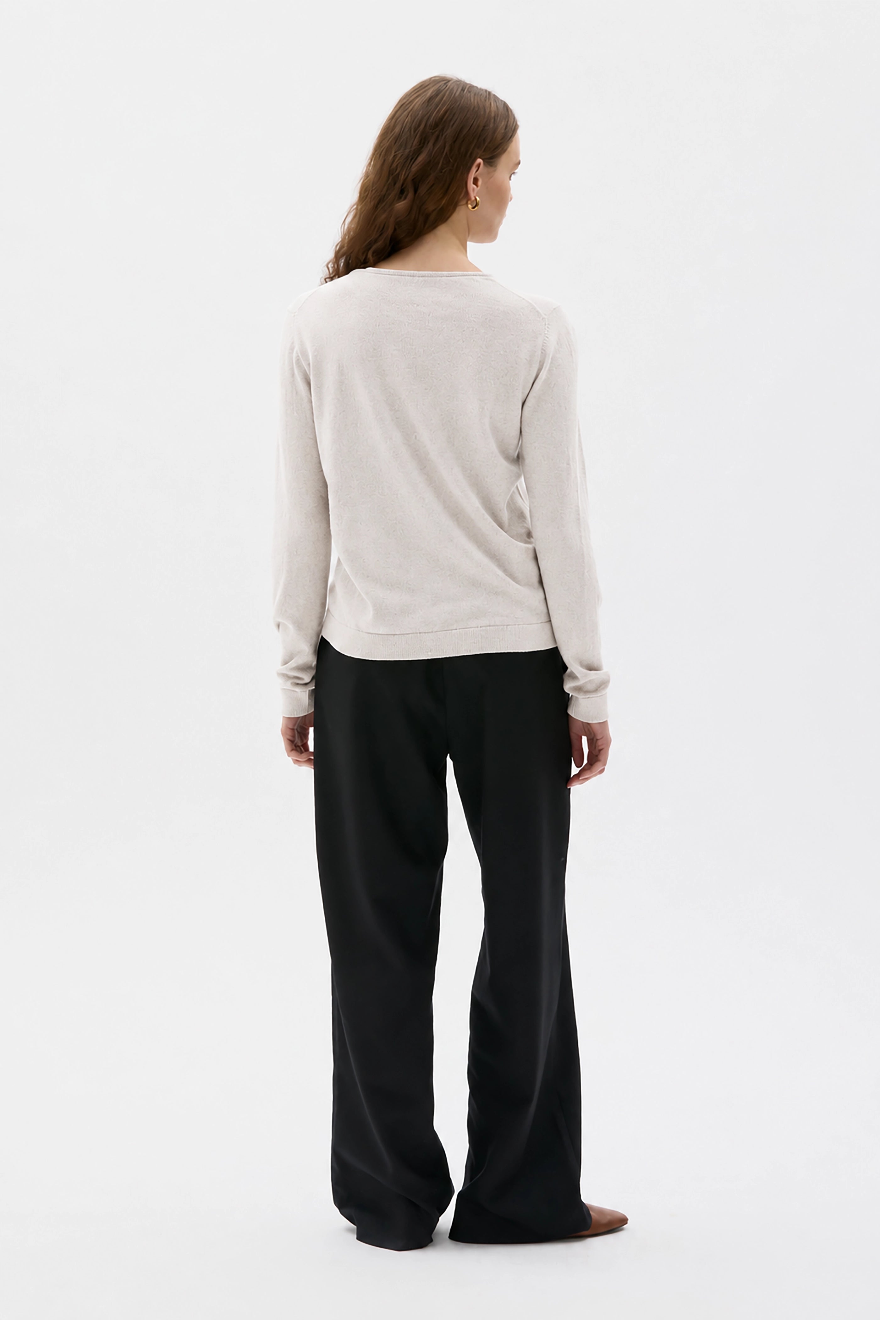 Silo Fine Cashmere Round Neck Sweater - Sand White