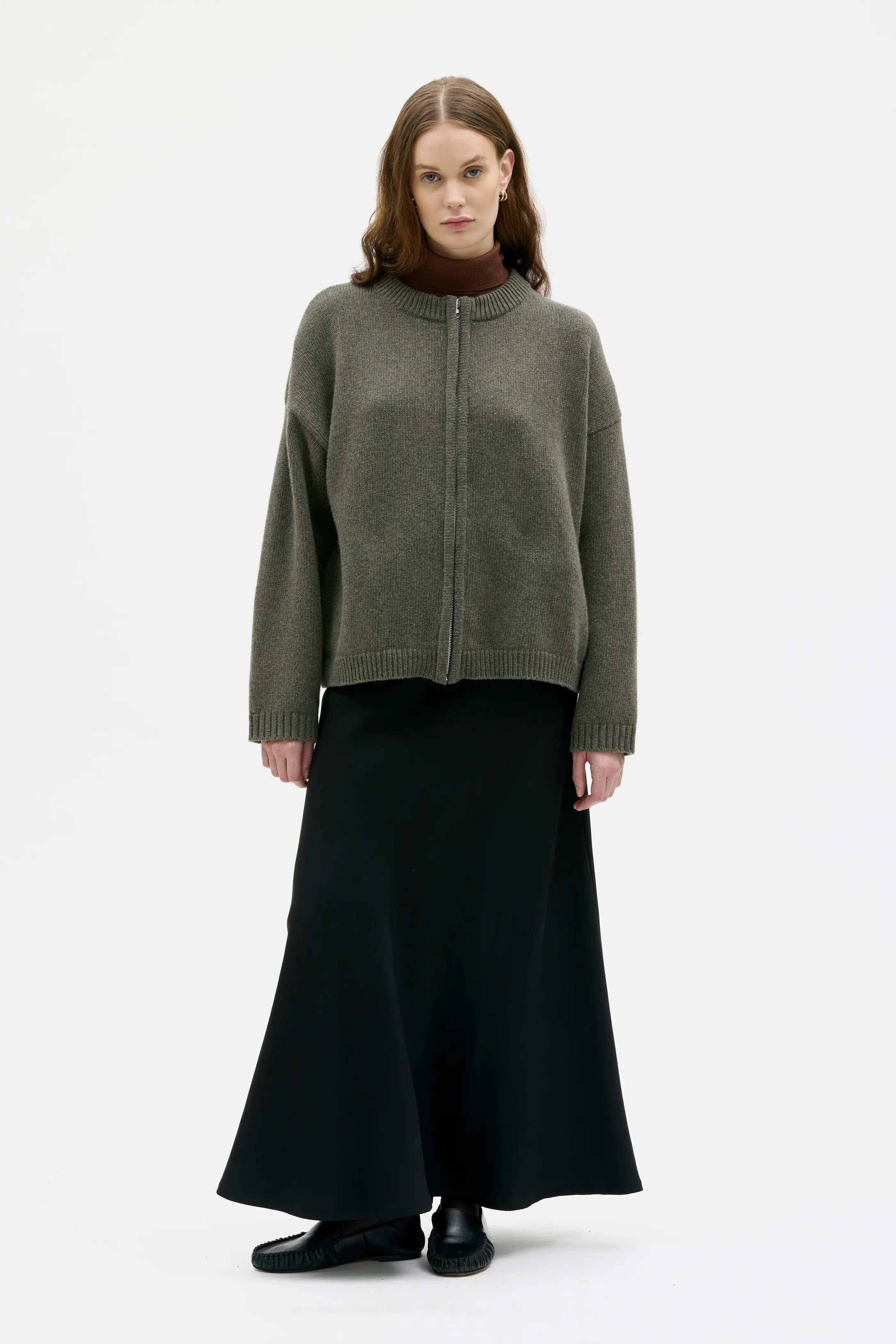 Soni Soft Wool Chunky Zip Jacket - Laurel Green