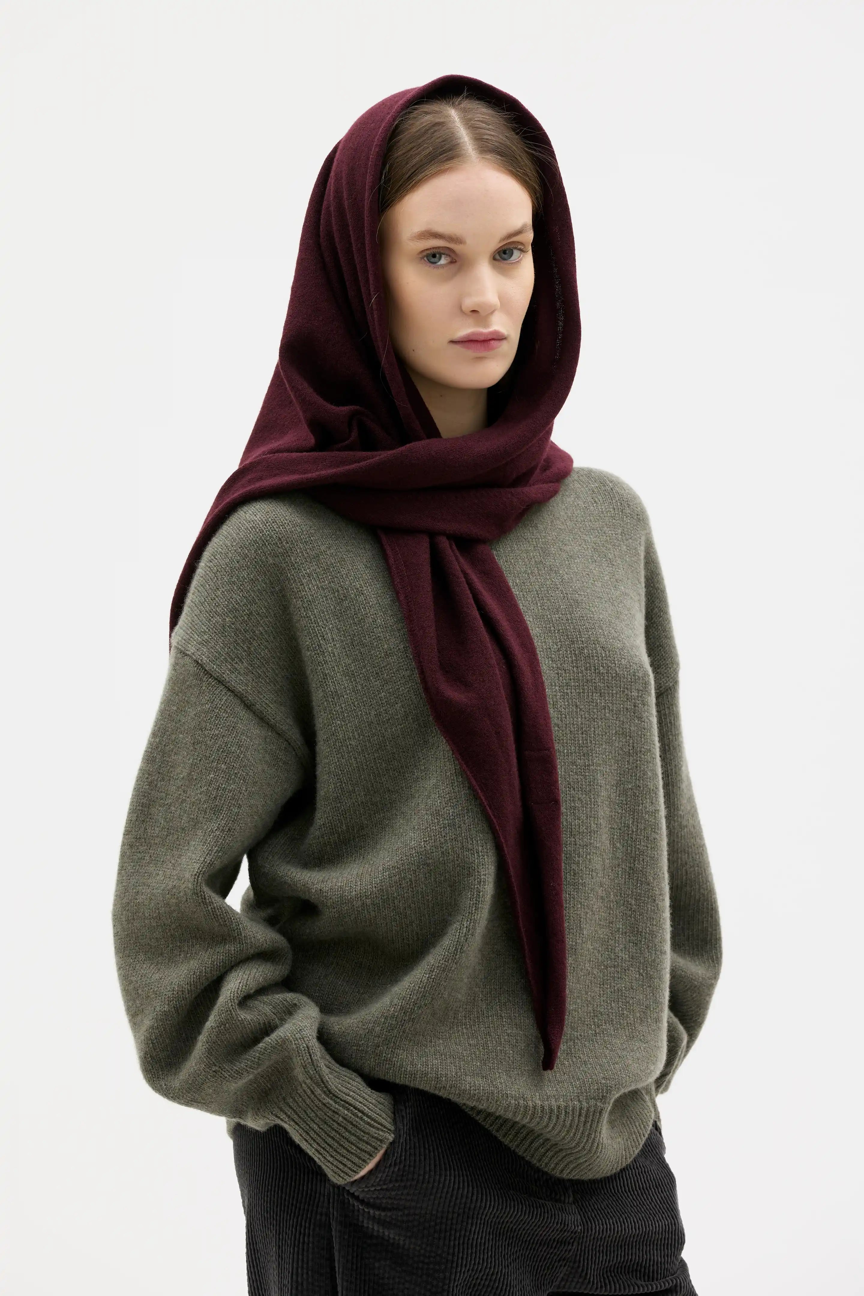 Ena Large Triangle Wool Cashmere Scarf - Port Wine