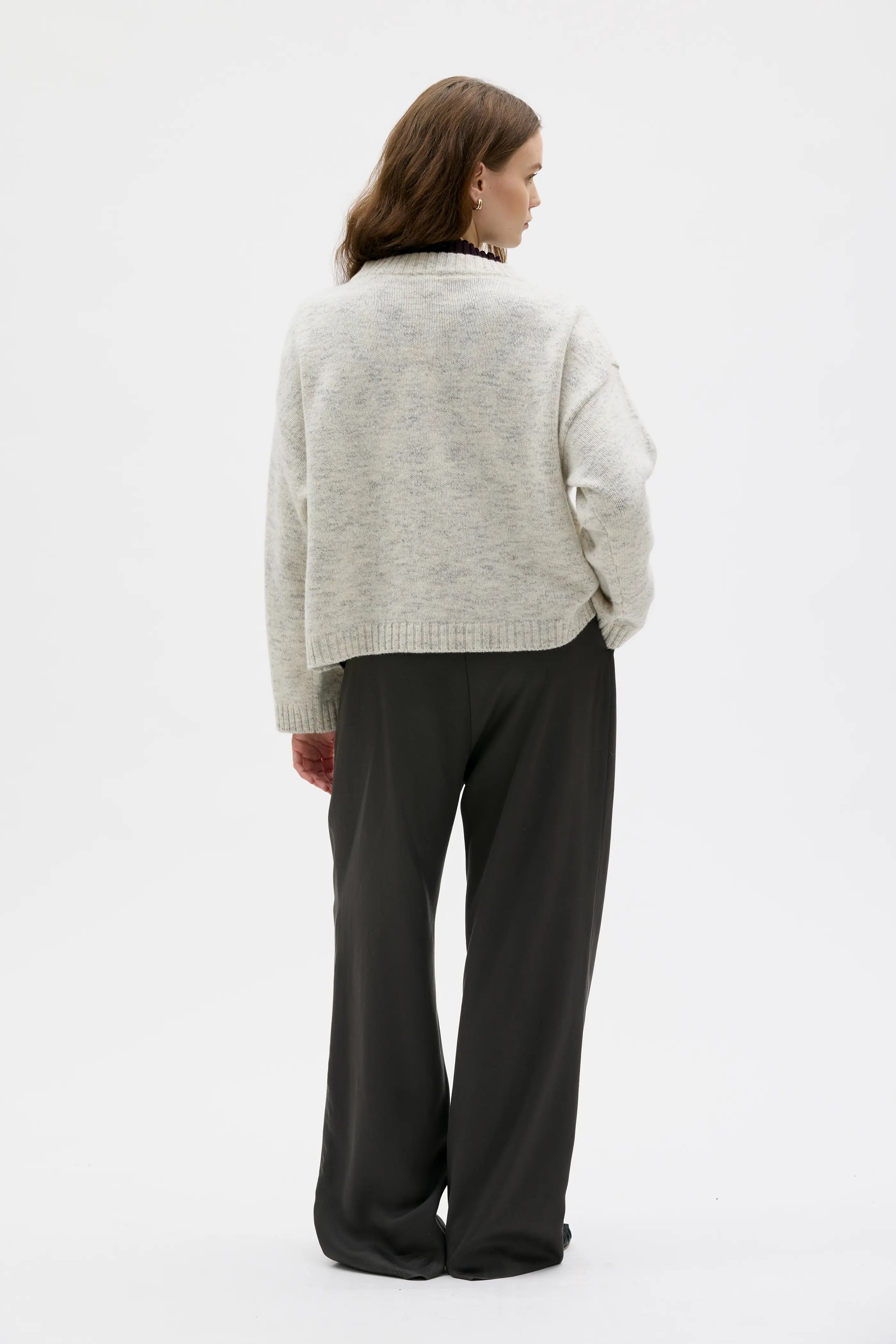 Umi Grovstickad Kofta i Mjuk Ull - White Grey