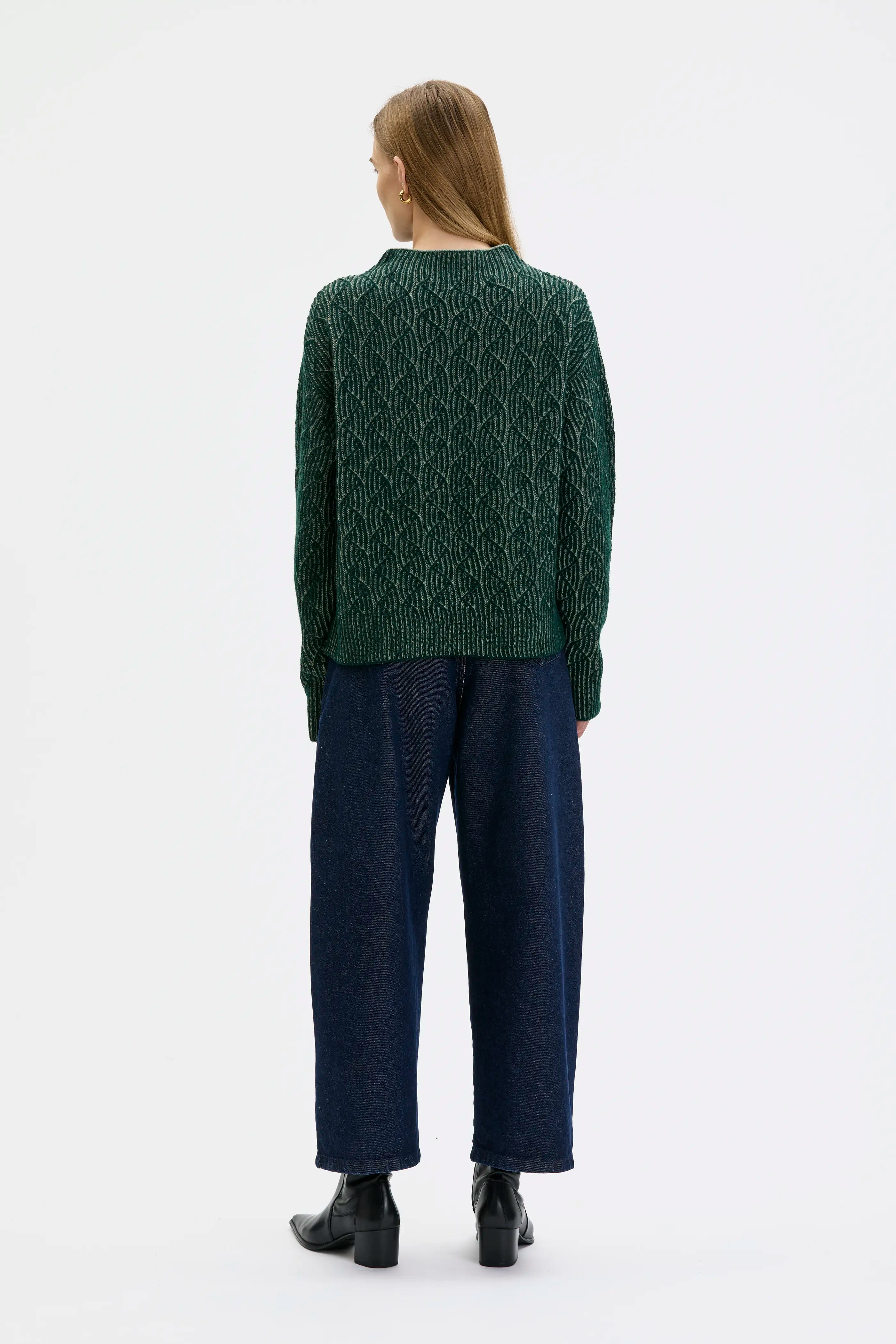 Zoya Textured Knit Lambswool Sweater - Pine Green