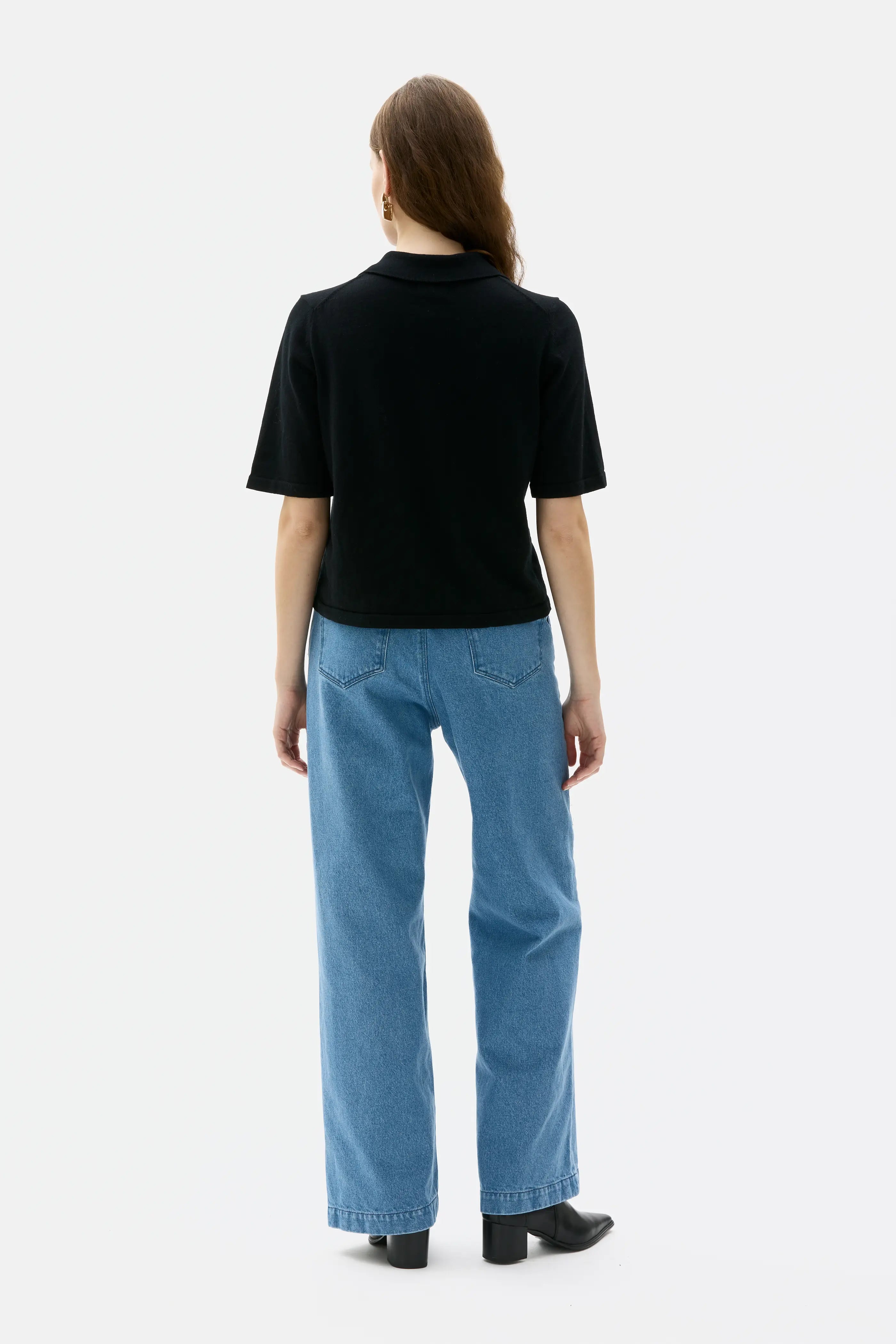 Lovo Fine Knitted Cotton Wool Buttoned T-shirt - Black
