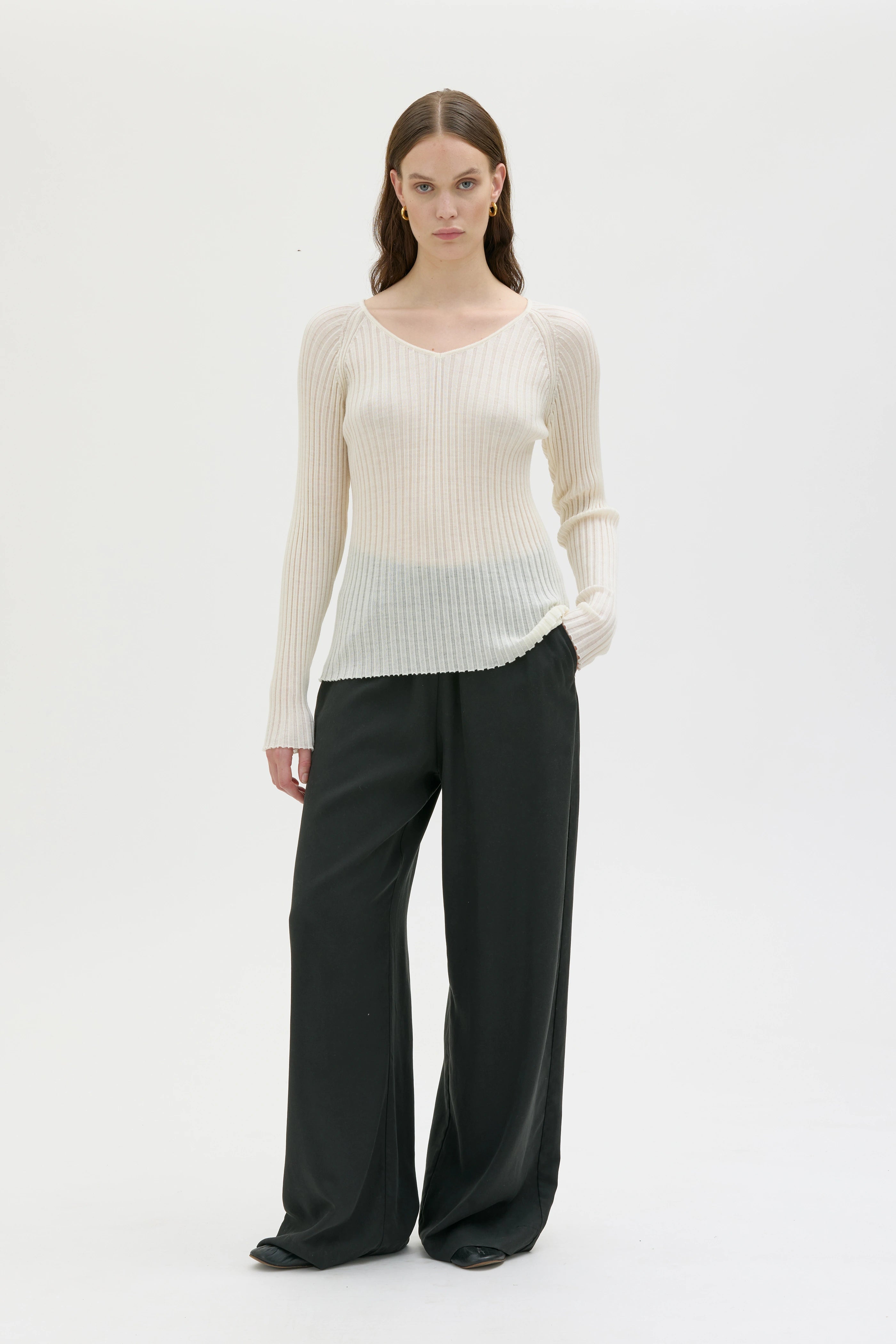 Hero Ribbstickad Topp I Ull - Black