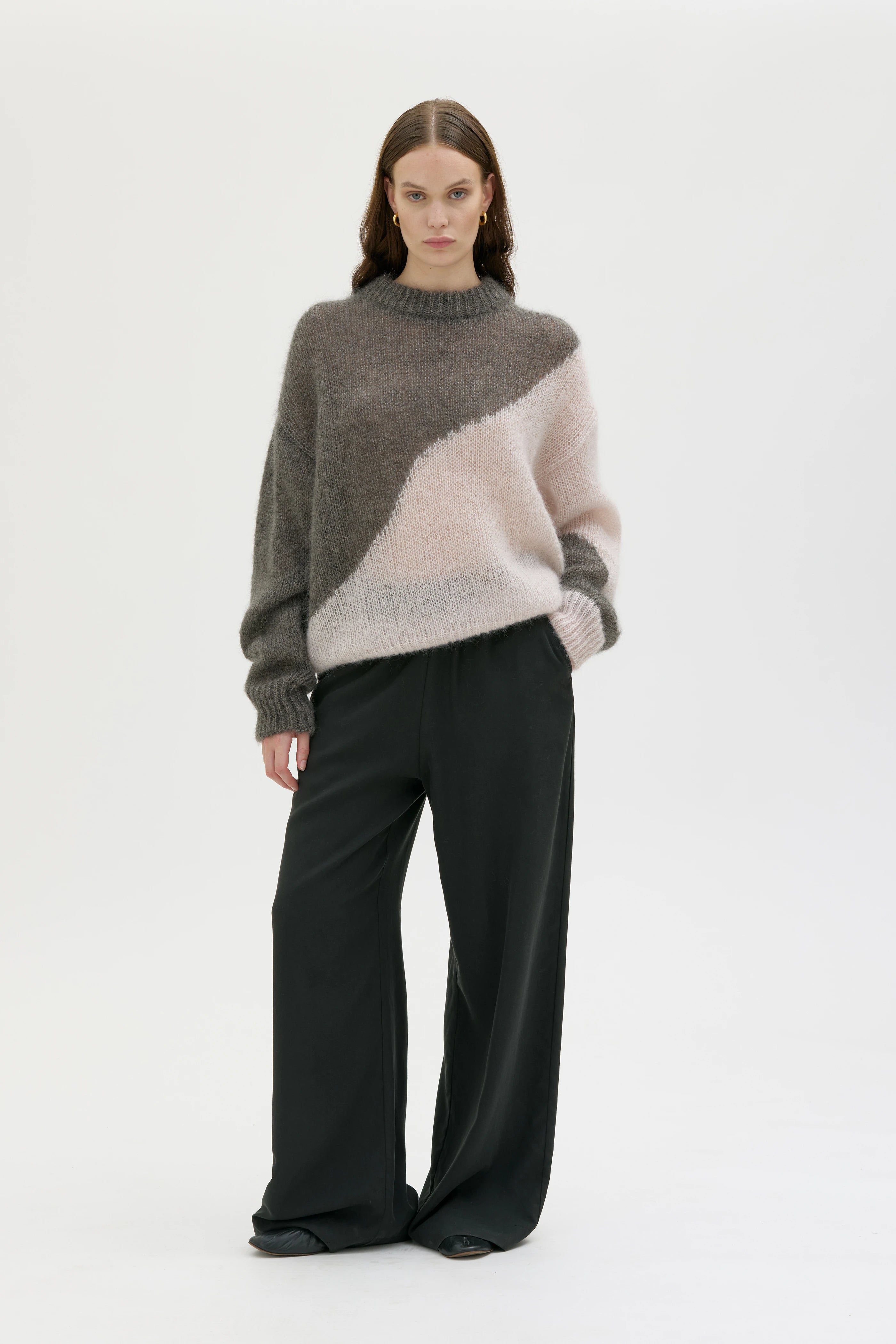 Crane Tröja Med Intarsiastickning I Mohair Och Silke - Moleskin