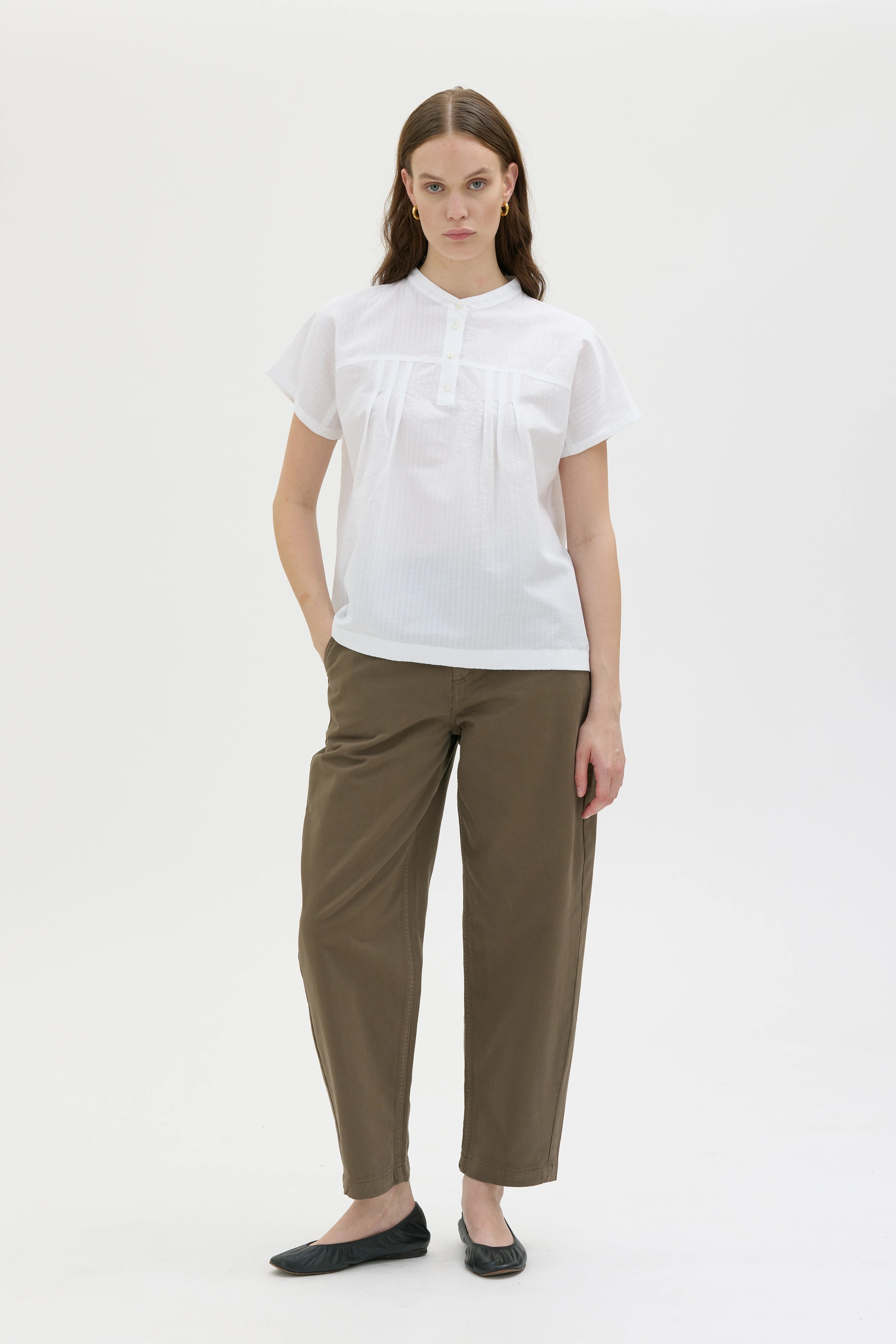 Alli Kortärmad Skjorta I Lin Och Bomull - White Pleated