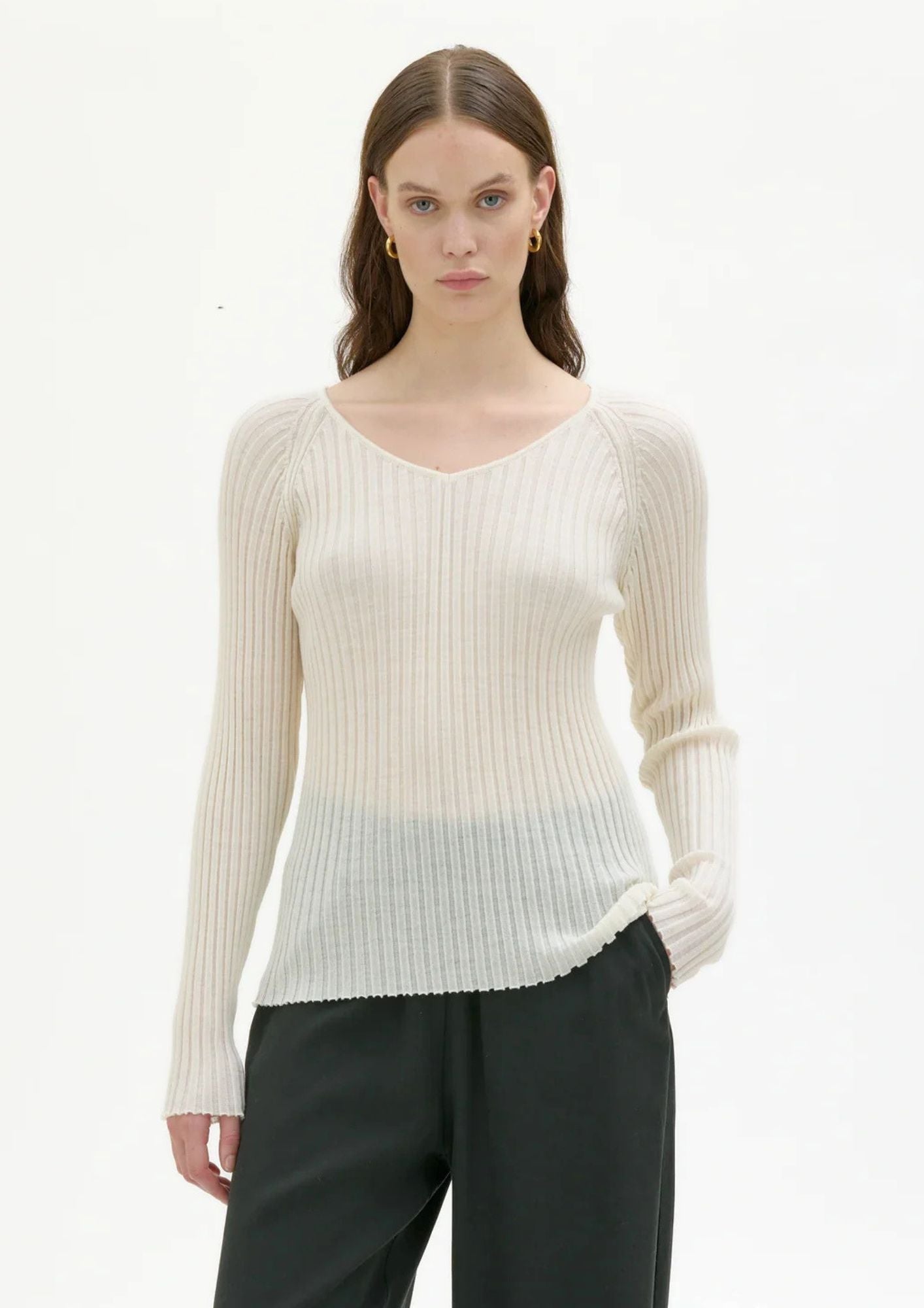 Hero Ribbed Fine Merino Wool Top - Cream White