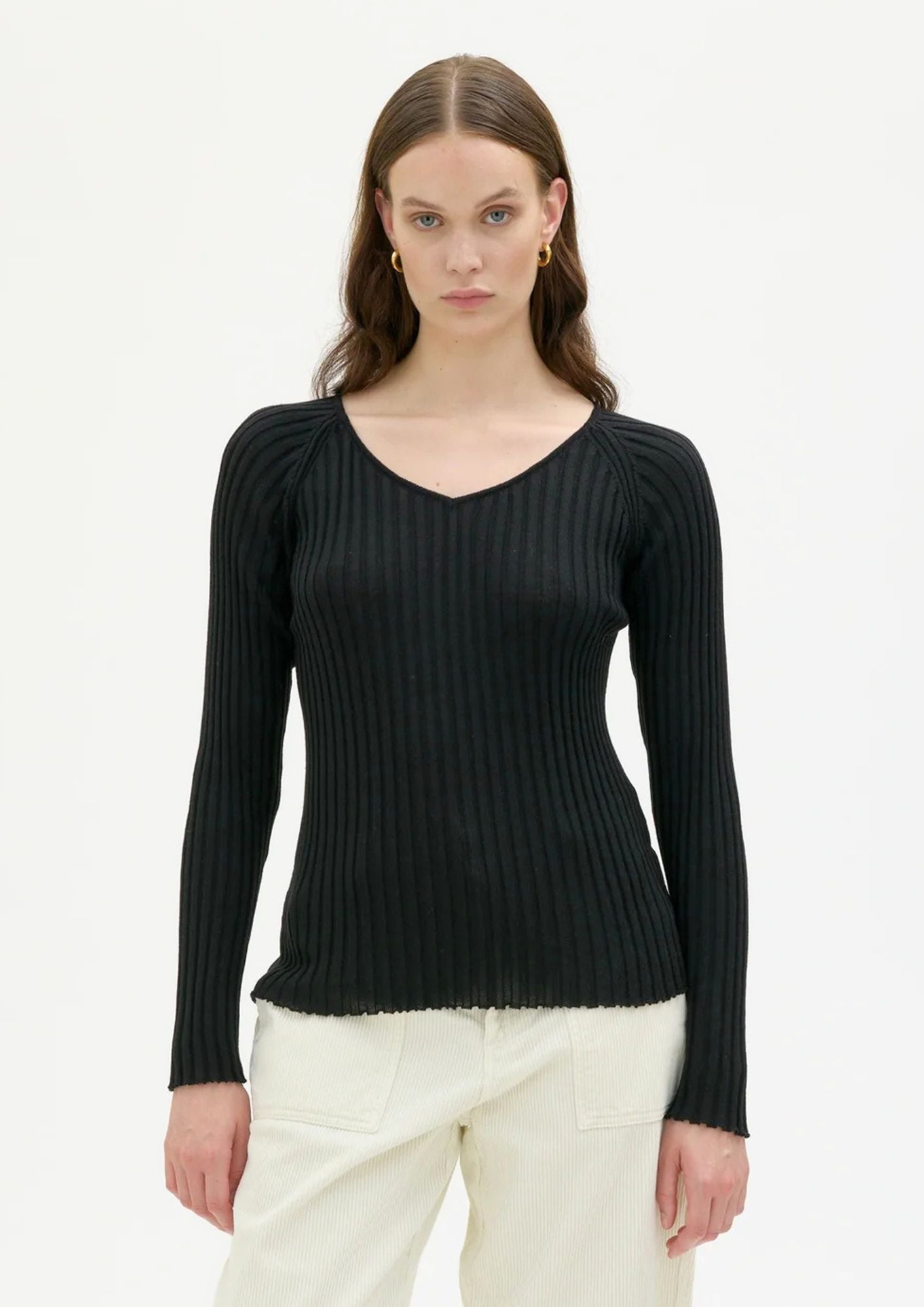 Hero Ribbstickad Topp I Ull - Black