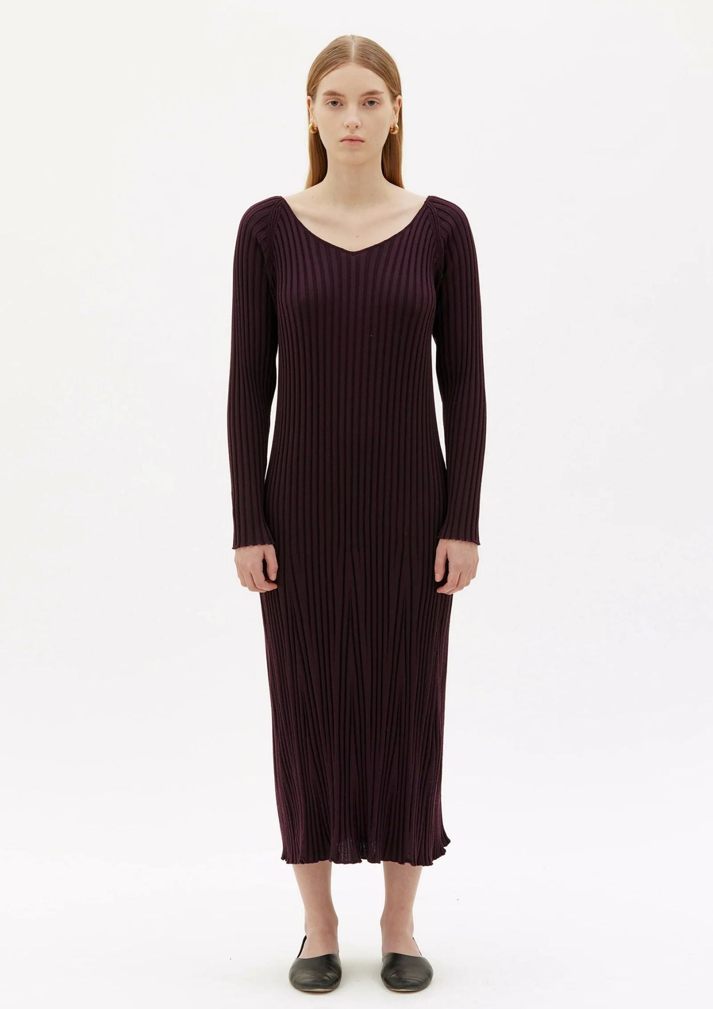 Arlo Ribbed Fine Merino Wool Dress - Red Noir
