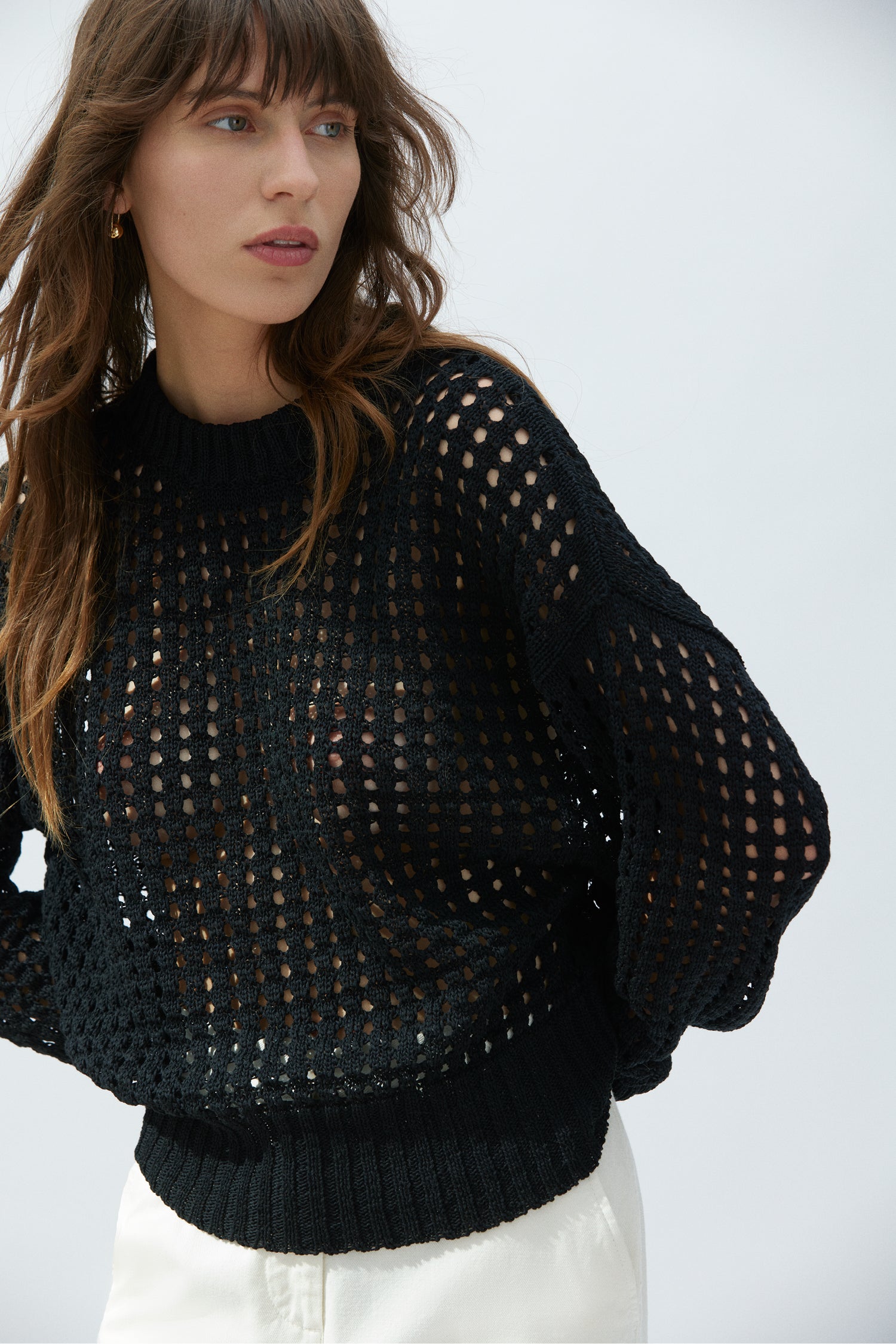 Avita Organic Cotton Tape Yarn Crochet Stitch Sweater – Black